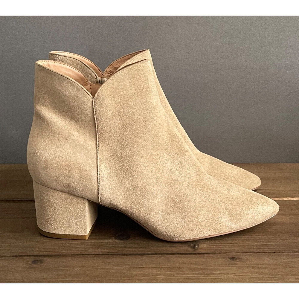 Cole Haan Grand 360 Women's Elyse Ankle Boots Size 9.5 B Beige Suede Block Heel